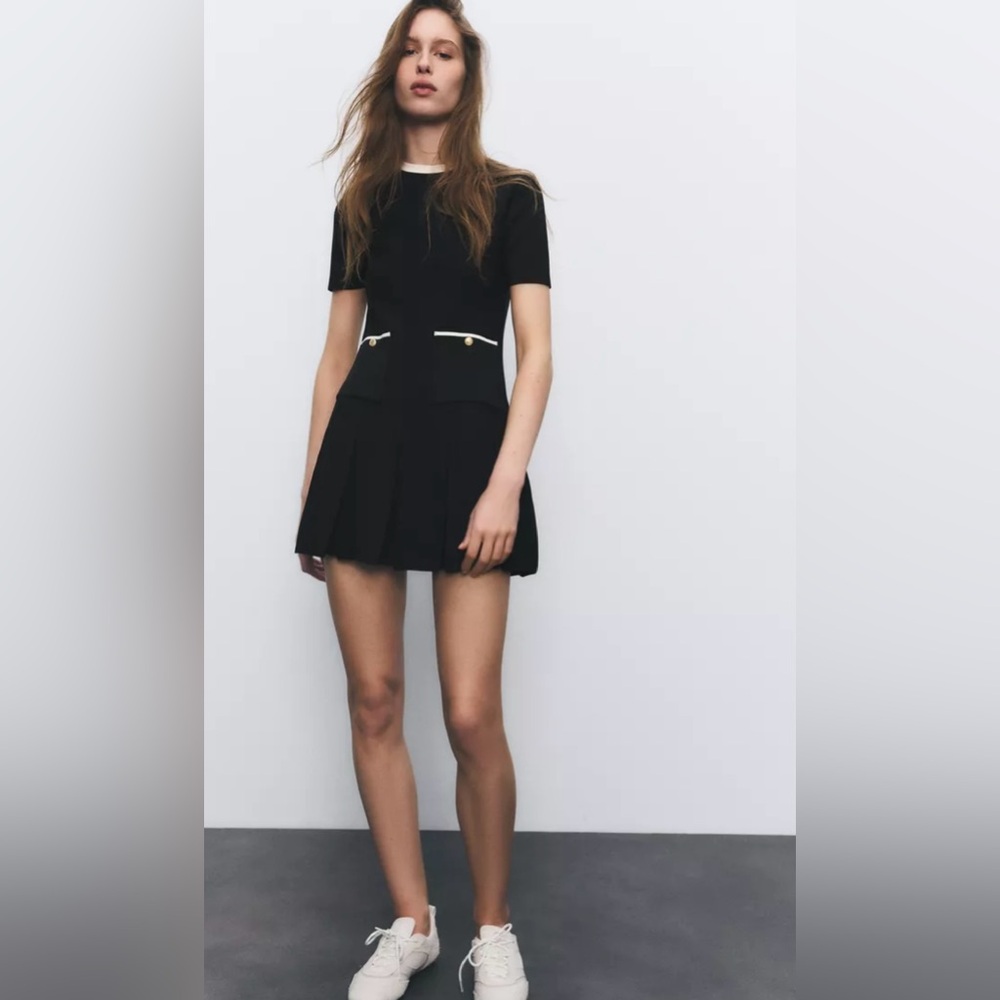 Zara Black Mini Dress with White Accents